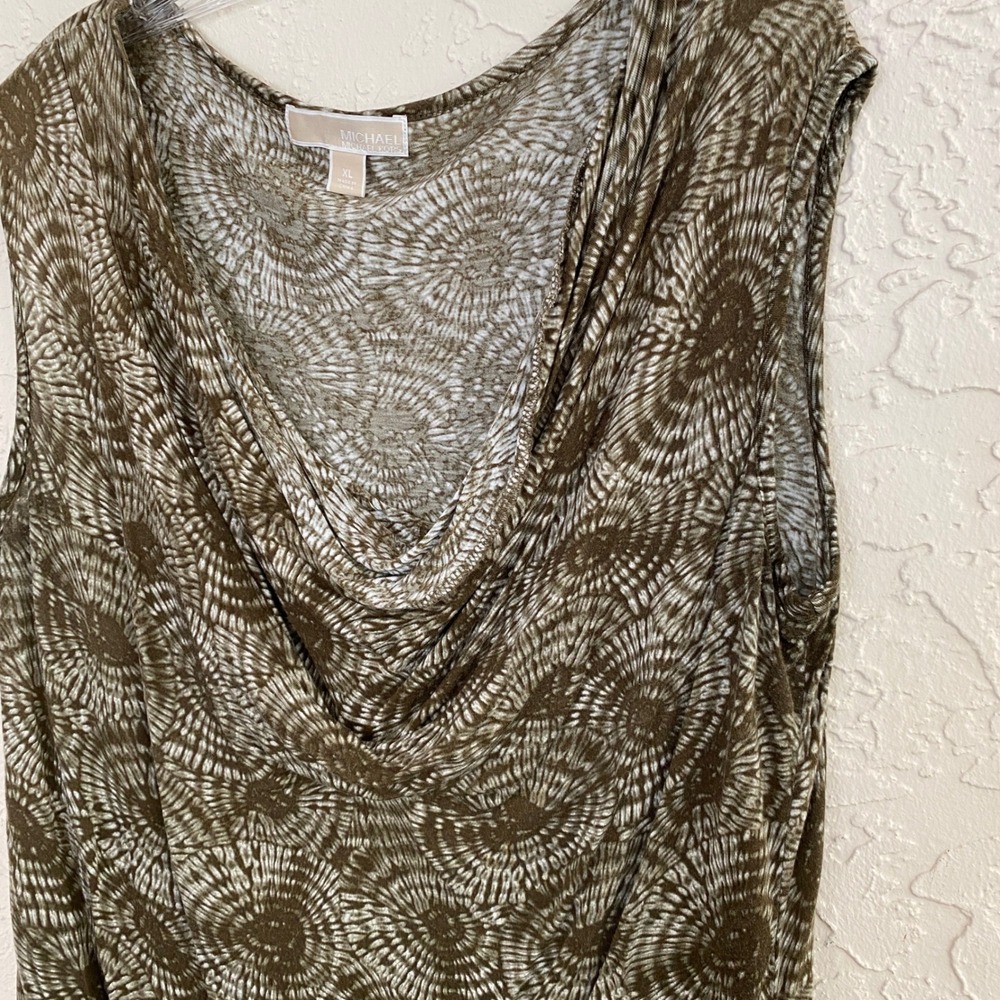 Michael Kors Tank Top Women XL Brown White Tie Dye Cowl Neck Sleeveless Rayon - Picture 3 of 7